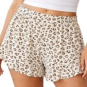 Free People Intimately Leopard Print Shorts S Ruffle Scallop Pajama Lounge Sleep